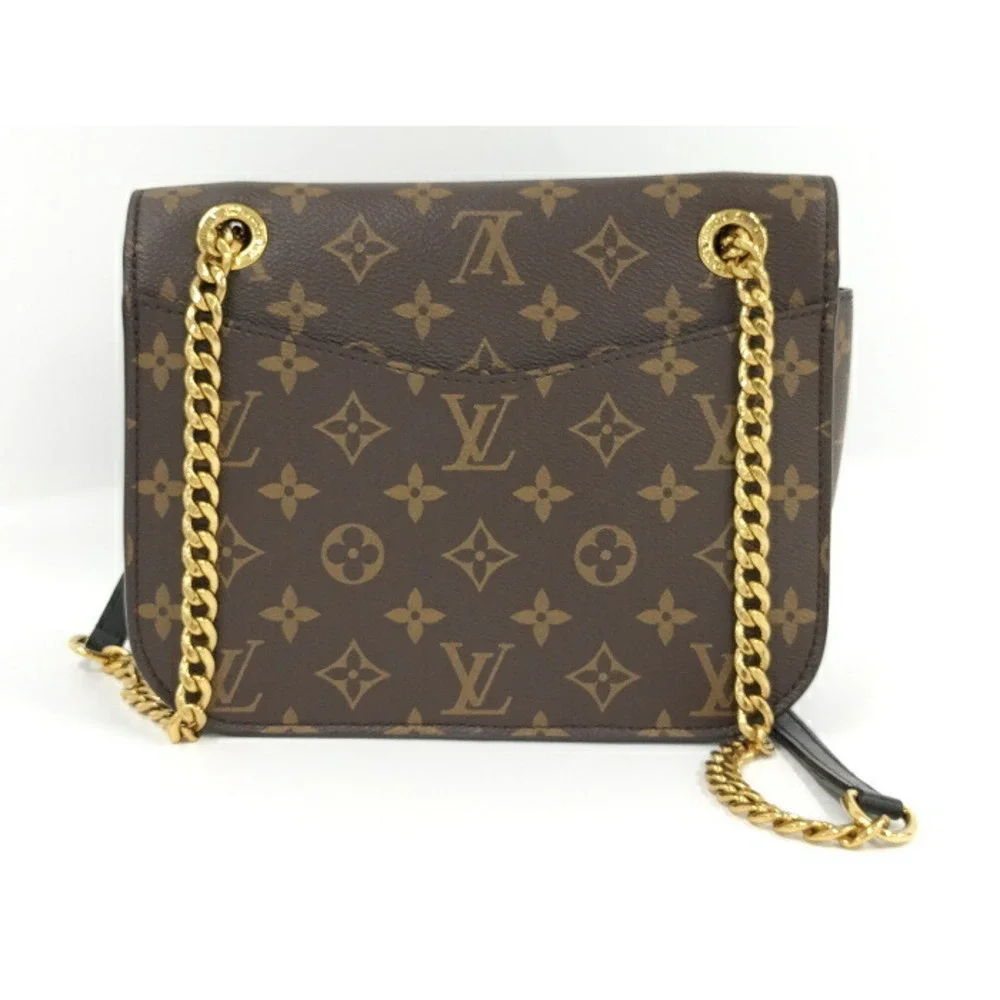 Louis Vuitton Monogram Canvas Shoulder Bag with Gold Hardware and Black Strap